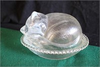Cat Trinket Glass Dish w/lid