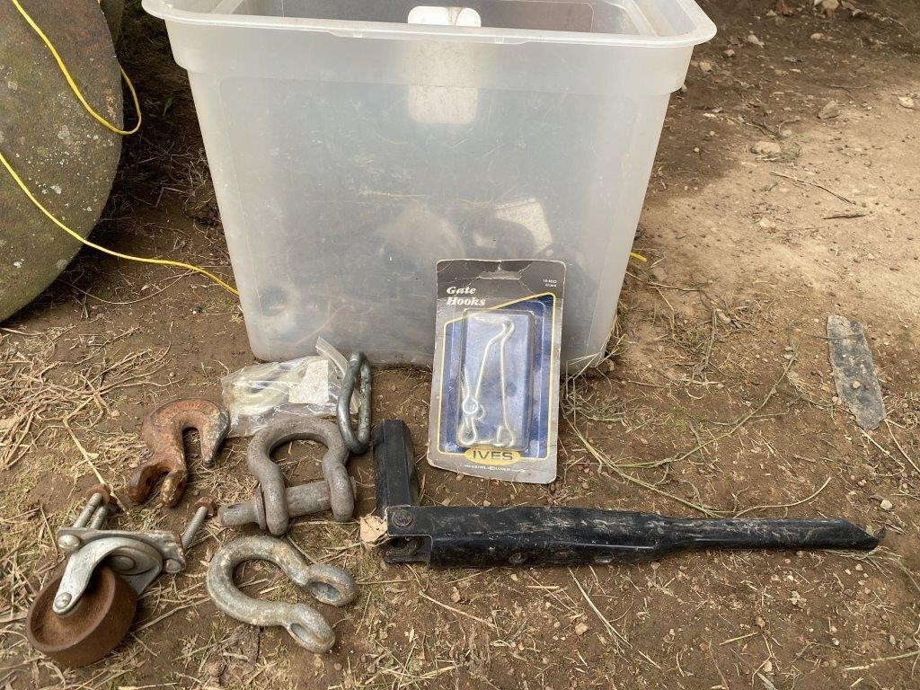 File box of chain hooks and misc