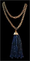 Long Heavy Gold Chain Necklace With Blue Bead Tass