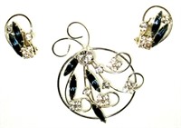 Vintage Rhinestone Brooch & Clip Earrings