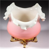 VICTORIAN PEACHBLOW-TYPE GLASS FOOTED BOWL,