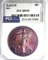 2014 Silver Eagle PCI MS70 Purple Toning