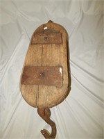 Large Antique Primitive Dual Wood Pulley