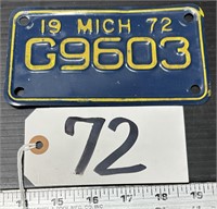 1972 Michigan Motorcycle License Plate