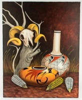 Art Jimmy Yellowhair Painting Ram Skull