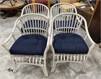Four White Painted Bamboo Arm Chairs