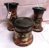 3 RED LABEL CANDLE HOLDERS