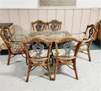 Rattan, Wicker, & Metal Dinning Table & Chairs