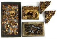 (5) Asian Hand Carved Wood Decor Panels