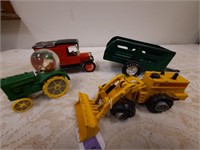 Lot of 4 toys, tractors, wagon, & truck