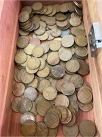 Lane Cedar Chest with Unsorted Wheat Back Pennies