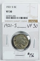 1921-S  Buffalo Nickel   VF-30  graded by NGC