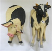 Wooden Folk Art Cow & Pig