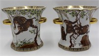 Handmade Merry Monkeys Chinese Porcelain Vases
