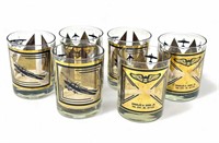 6 Mid century gold aviation rocks glasses