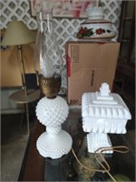 Milk Glass Heavy Candy Dish and Lamp