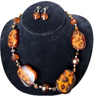 Orange Lucite Necklace & Earrings Set