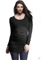 (Size: M - black) LAYERING RUCHED SCOOP MATERNITY