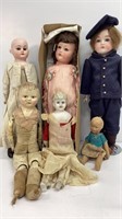Antique dolls (6) in various conditions such as: