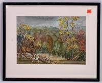 Hunt watercolor by G. Sparrow 1965, with note