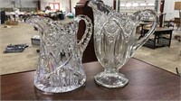 2 PRESSED CRYSTAL PITCHERS