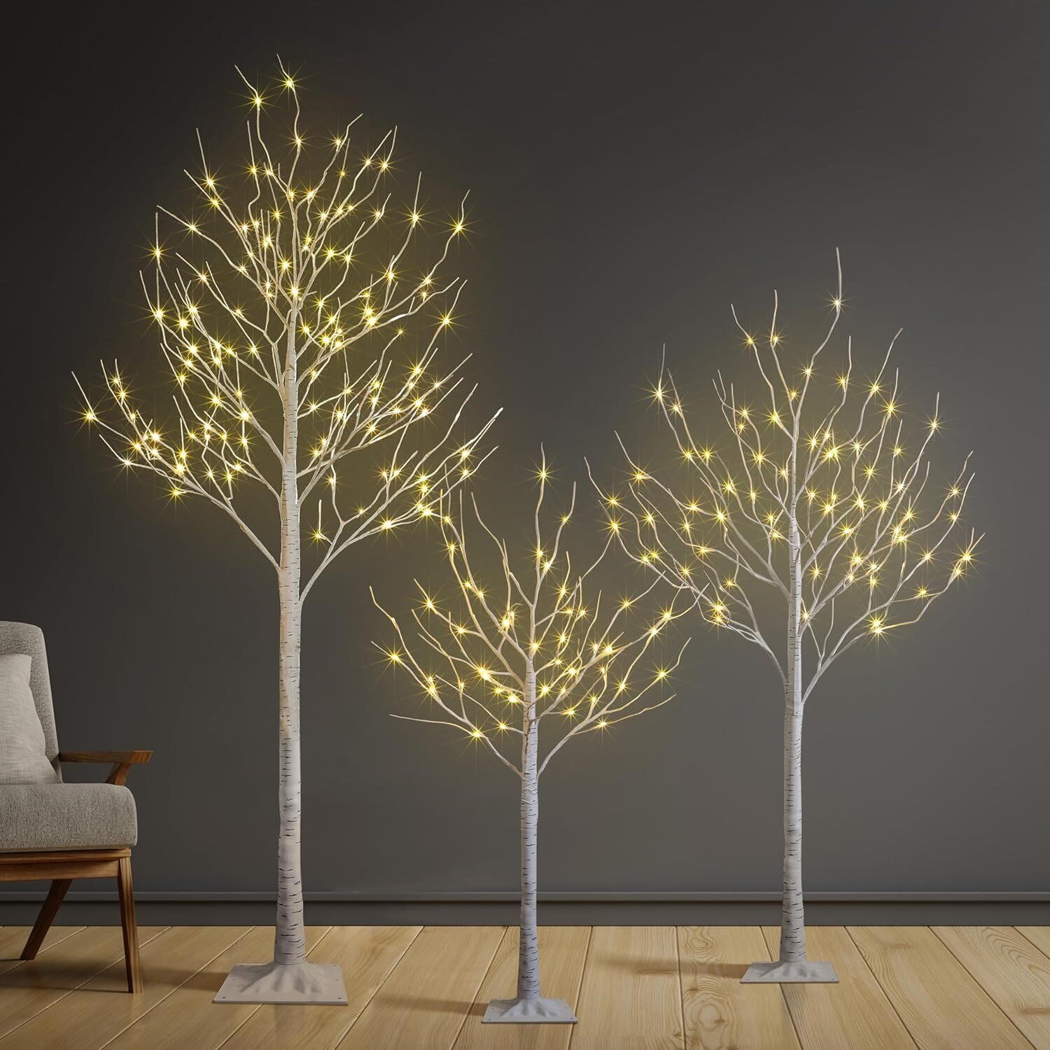 Set of 3 Lighted Birch Tree 4FT 6FT 8FT LED