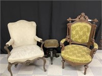 2 Antique Arm Chairs and Organ Stool