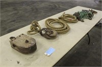 (3) Pullies w/Ropes & Block & Tackle