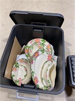 Tote with lid full of Franciscan dish set