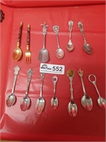 Gold tone spoon & Fork, Rolex spoon and 10 others