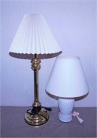 Brass table lamp w/ fabric shade, 25" tall -
