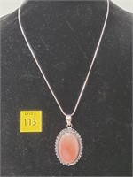 German Silver Mukaite Pendant Necklace w/ Chain