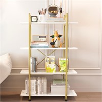 Bookshelf 4 Tiers White/Gold Metal Wd Open Display