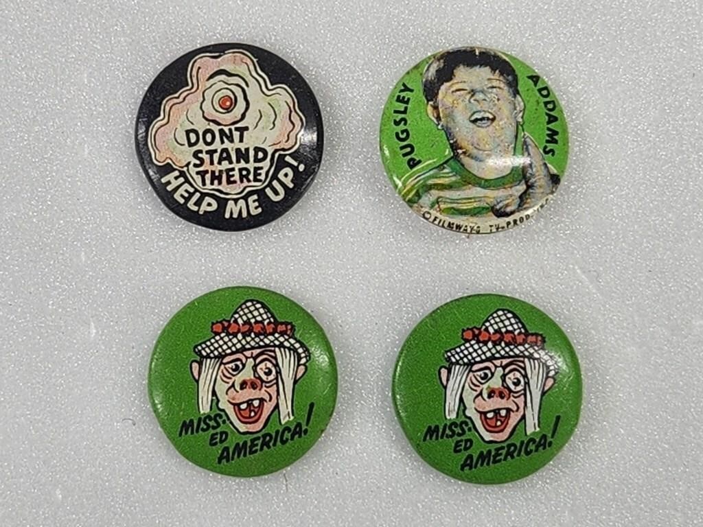 PUGLSEY ADDAMS PINBACK & MONSTER BUTTONS