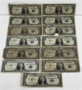 (13) 1957 $1 RARE BLUE SEAL NOTES
