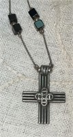 .925 Sterling Silver & Onyx Cross Necklace