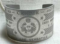 1970's Silver Tone Zodiac Cancer Cuff Bracelet