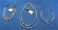 3 Nice Vintage Crystal Bead Necklaces & Pair Of
