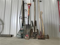 Axe, floor scraper, spade, shovel, rake,