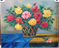 M. Warncke Still Life Flowers Oil Painting 1956