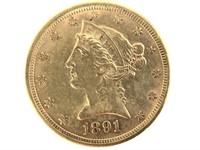 1891 $5 Gold Half Eagle