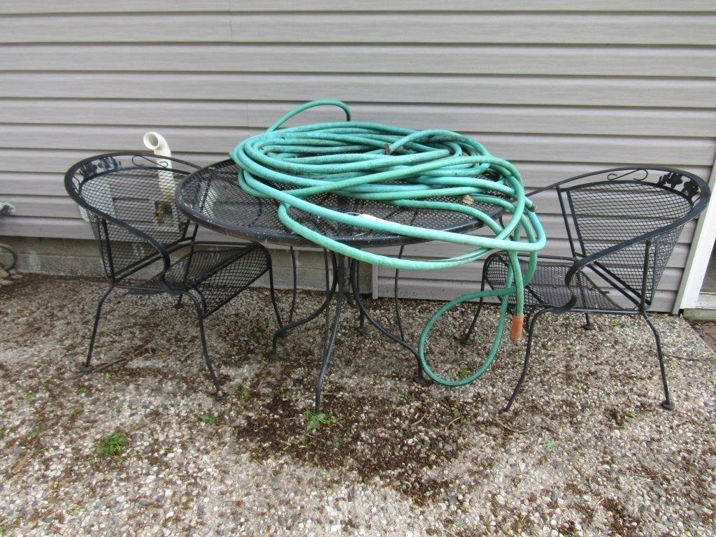 Outdoor Metal Table & Two Chairs - Hose NO SHIP