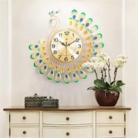 3D Peacock Shape Wall Clock Large Iron Non
