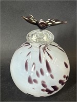 Art Glass Frosted Purple Dot Butterfly Jar