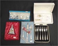 Group silver plate table cutlery sets etc