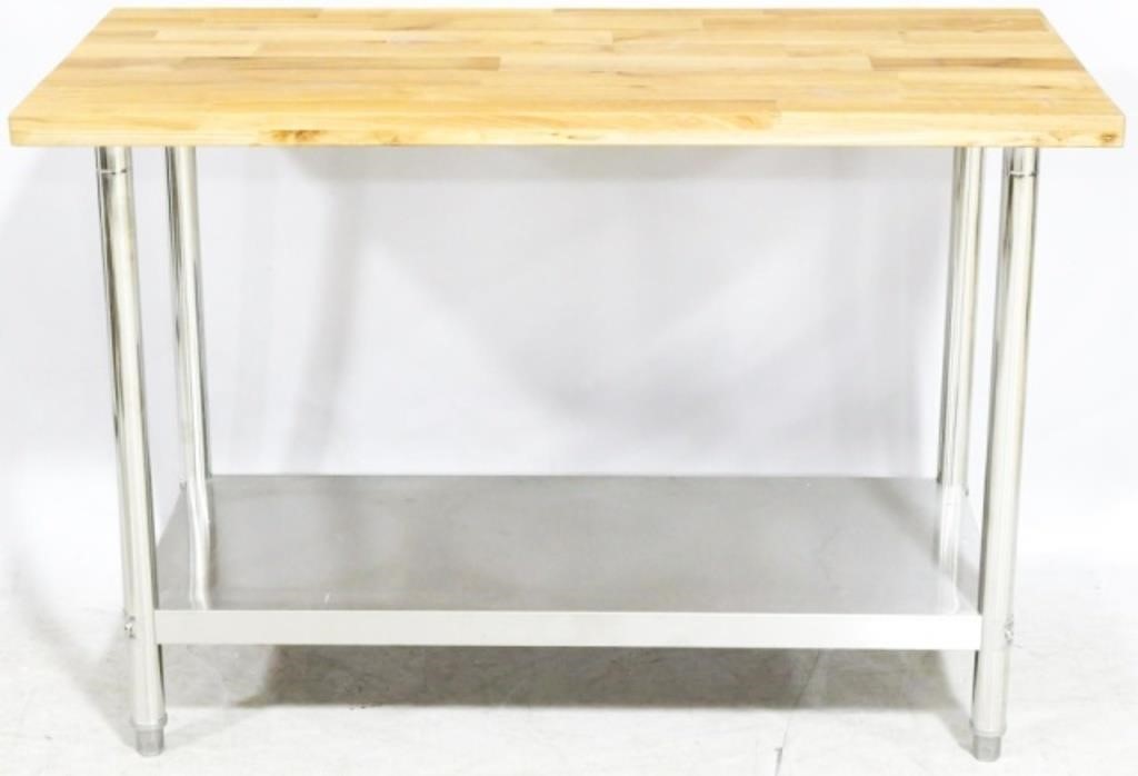 Stainless Steel Table, Butcher Block top
