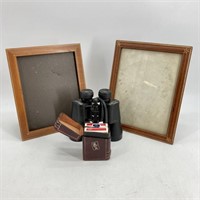 Tray- Binoculars, Leather Playing Card Box, Frames