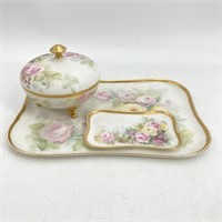 French Hand Painted & Signed Porcelain Vanity Set