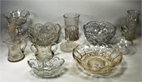 Cut Glass & Pressed Glass Lot: 8" and 9" bowls/