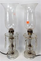 Pair Crystal Lamps, tulip shades (several chips),